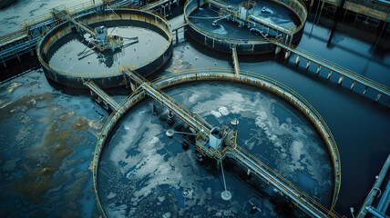 Aerial View of City Wastewater Treatment Plant for Environmental Management