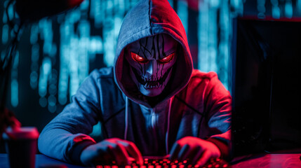 Hacker with scary face, Illustration