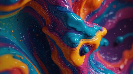 Abstract Fluid Art Featuring Vibrant Colors and Dynamic Swirls in a Neon Palette. Perfect for Modern Art, Creative Designs, and Digital Illustrations Showcasing Bold and Energetic Motifs