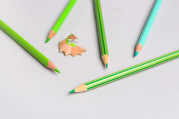 Color pencils on light background, closeup