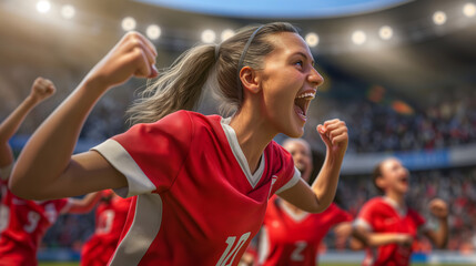 female soccer player celebrating the match winning goal
