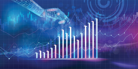 Digital infographic of AI interaction with the global market