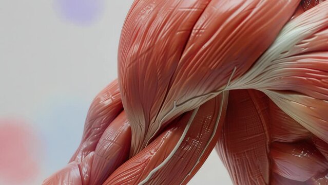 Detailed Shoulder and Elbow Muscle Fibers in 3D. Ultra Realistic Close-Up. High-Detail. High quality. medical illustration style