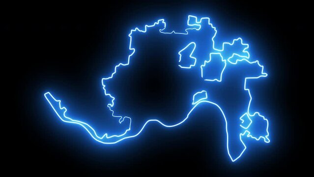 map of Cincinnati in ohio with neon effect glowing blue