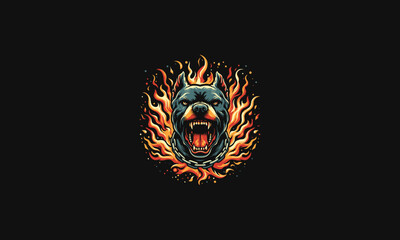 Obraz premium head pit bull roar with flames vector mascot design