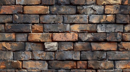 Obraz premium A close-up view of a rustic, textured brick wall showcasing the intricate details and earthy tones of the weathered bricks.