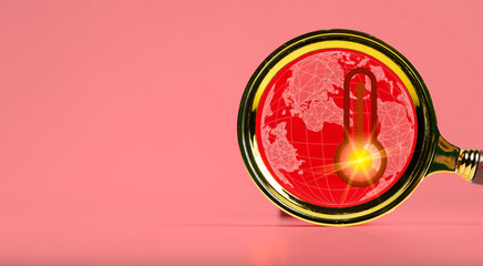 Global warming and greenhouse effect concepts. Close-up of hot degree weather thermometer high.