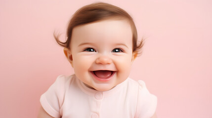 Naklejka premium smiling baby on pink background
