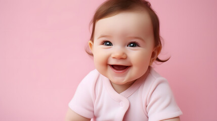 smiling baby on pink background
