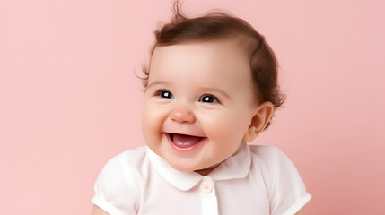 smiling baby on pink background