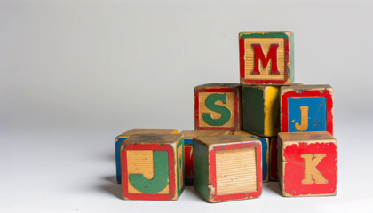 Antique Children's Alphabet Blocks with Copy-Space
