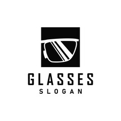 black silhouette design of glasses logo with modern and trendy simple fashion temple illustration