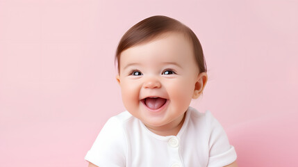 smiling baby on pink background