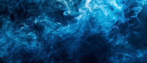 Abstract design with smoke, light, and fire elements blending in a dynamic blue and black wave pattern