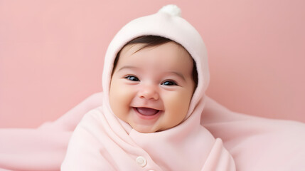 smiling baby on pink background