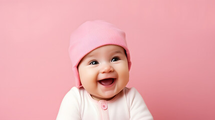 smiling baby on pink background