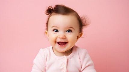 Naklejka premium smiling baby on pink background