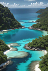 Obraz premium aerial view tropical island with glowing lagoons