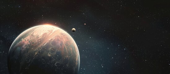 Obraz premium Ethereal View of a Hypothetical Exoplanet with Multiple Moons in a Distant Galaxy