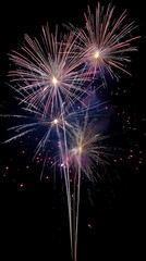 Fireworks exploding on a dark sky Fireworks on black background. Abstract background or wallpaper