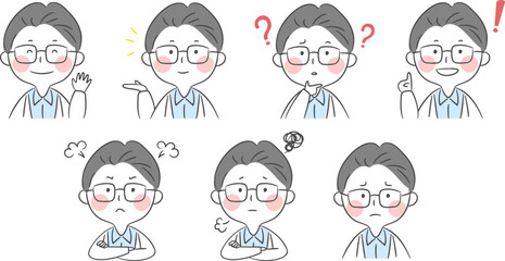 7가지 감정표현 캐릭터. 남성 의사 아바타 표정 상체 세트