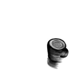 Black and white drawing, line drawing, pencil, coffee cup, white background