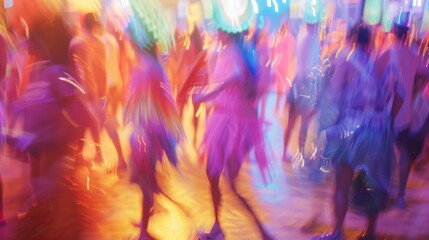 Hazy scene of a colorful festival capturing the excitement and energy of the cultural performances.