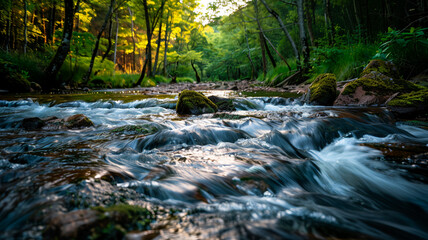 River flowing through a valley, AI Generative.