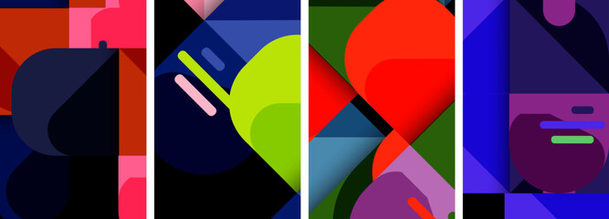 Geometric colorful poster backgrounds with squares and circles