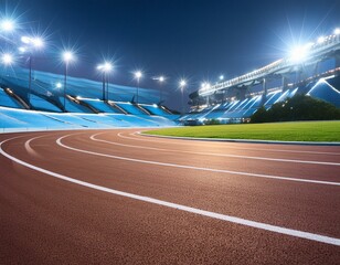 Night view of an illuminated asphalt racing track in a sports stadium