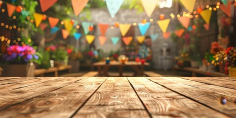 Wooden table at an outdoor Festa Junina, Brazilian Festa Junina decoration