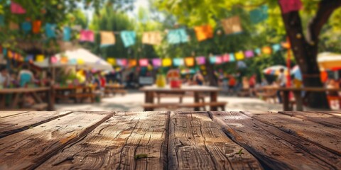 Wooden table at an outdoor Festa Junina, Brazilian Festa Junina decoration