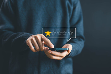 review rating 1 star, experience negative of customers in service, bad review icon dissatisfied....