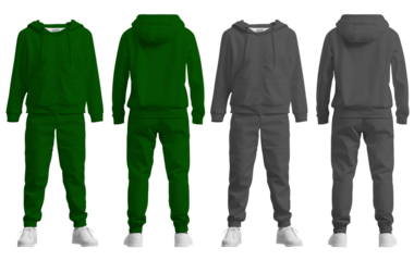 Green and gray tracksuits front and back view