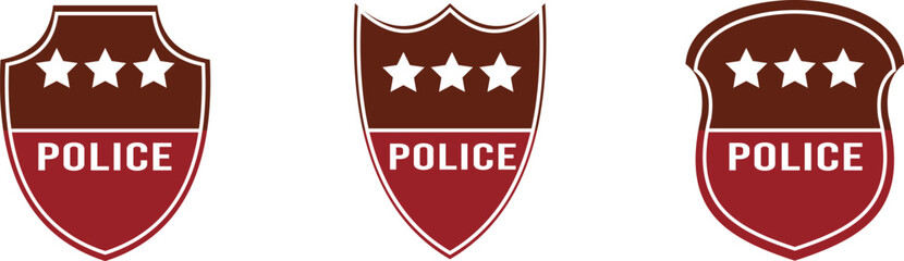 Police badge. Police department emblems isolated on white and black background. Flat outline badges with shields for cop, officer and sheriff. Symbol of detective and policeman. Vector.