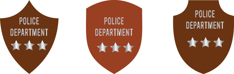 Police badge. Police department emblems isolated on white and black background. Flat outline badges with shields for cop, officer and sheriff. Symbol of detective and policeman. Vector.