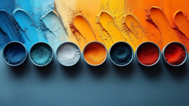 Colorful powdered pigments in bowls