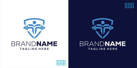 Creative Abstract Human Shield Fitness Logo Design, Design Inspiration, Illustration, Vector
