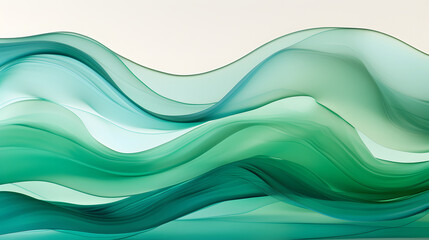 Obraz premium Abstract glass waves in green turquoise tones on white background, clean, minimal, modern , translucent, amorphous, flowing, fluid, abstract, glass, waves, green, turquoise, white, background