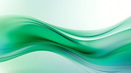 Abstract glass waves in green turquoise tones on white background, clean, minimal, modern , translucent, amorphous, flowing, fluid, abstract, glass, waves, green, turquoise, white, background