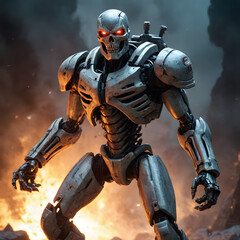 Fototapeta premium skull character robot in the dark illustration 3d