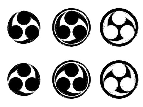 筆書き左右三つ巴アイコンセット：黒