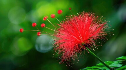 Red Powder Puff Flower Scientifically Known as Calliandra haematocephala Hassk
