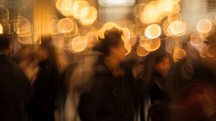 Fototapeta premium Faint movements and dim shapes merging into a sea of auctiongoers.