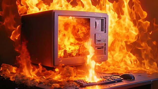 a burning system unit from a computer from a short circuit and a power surge