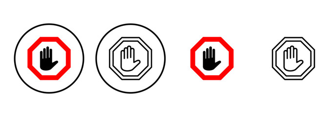 Stop icon set. stop road sign. hand stop icon vector