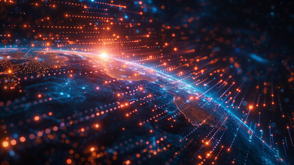 Obraz premium 3D design of the futuristic world surrounded by connection nodes symbolizing the connectivity in the world.