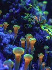 Naklejka premium Bioluminescent coral glows under the sea. AI.