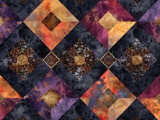 Abstract Geometric Pattern with Gold and Burgundy Accents