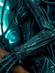 A close-up of a robotic arm. AI.